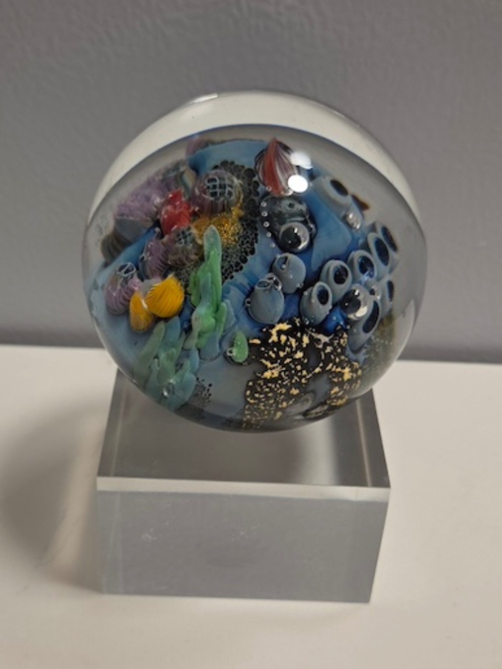 "Inhabited Planet" Studio Art Glass paperweight by Josh Simpson, one-of-a-kind! - Picture 4 of 10